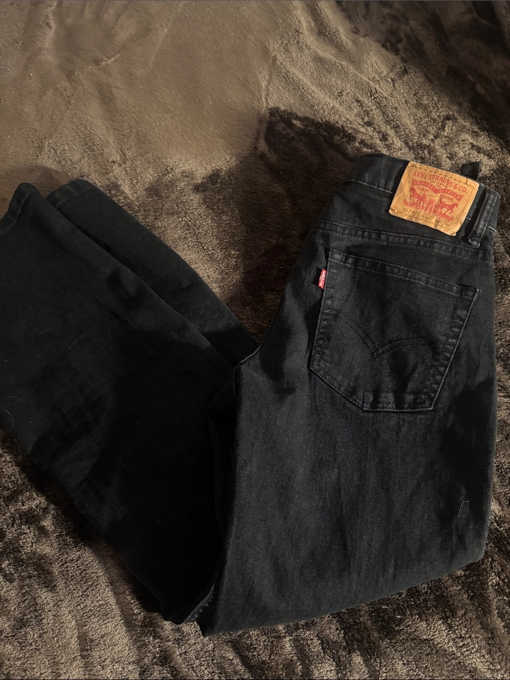 Levi's Straight Black Denim Jeans with Leather Patch